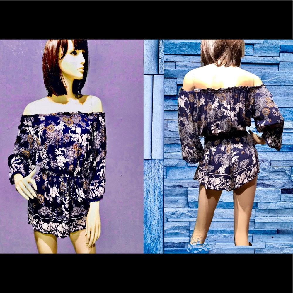 ANGIE • Oriental Print Navy Romper / size (M) - Picture 1 of 6